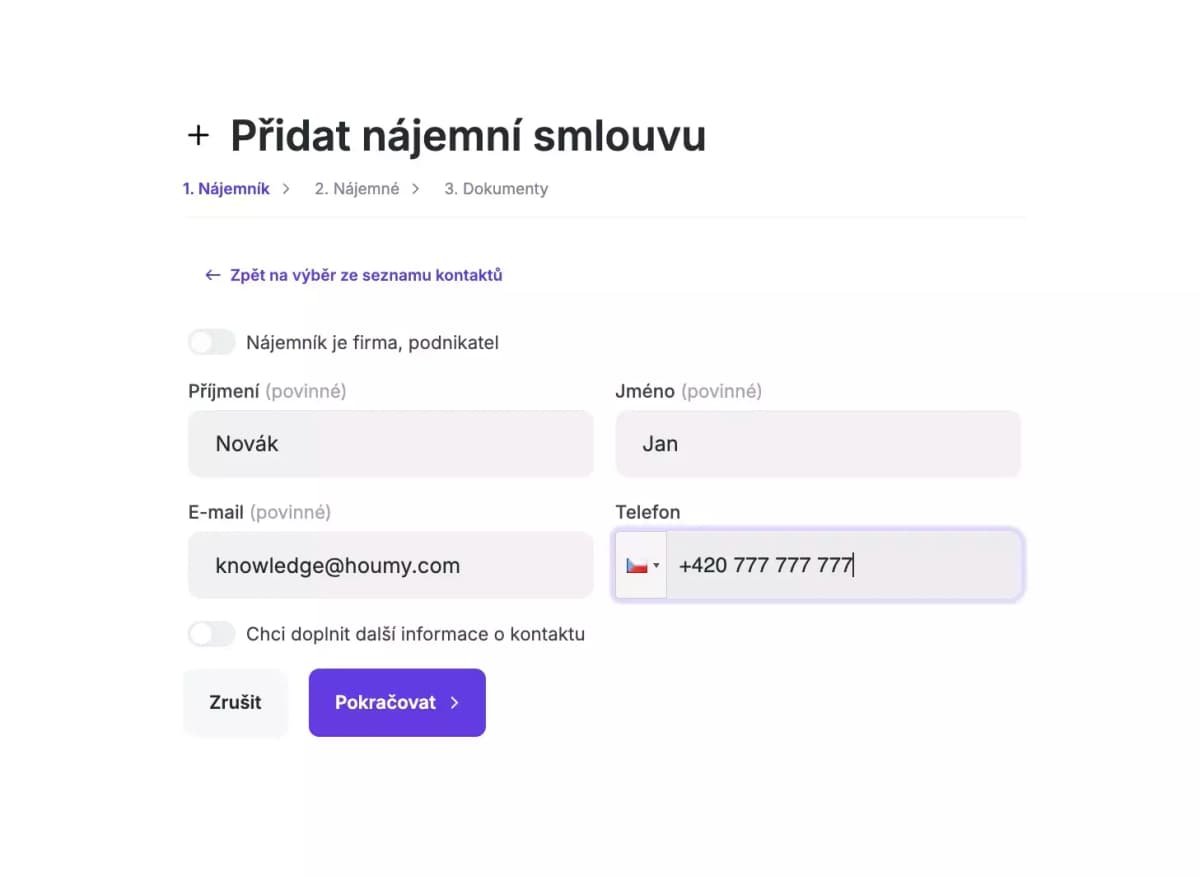 Výběr kontaktu nebo jeho vytvoření